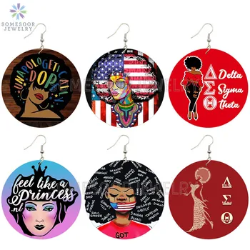 

SOMESOOR Delta Sigma Theta Afro Women Wooden Drop Earrings Unapologetically Dope Melanin Princess Art Printed For Black Gifts