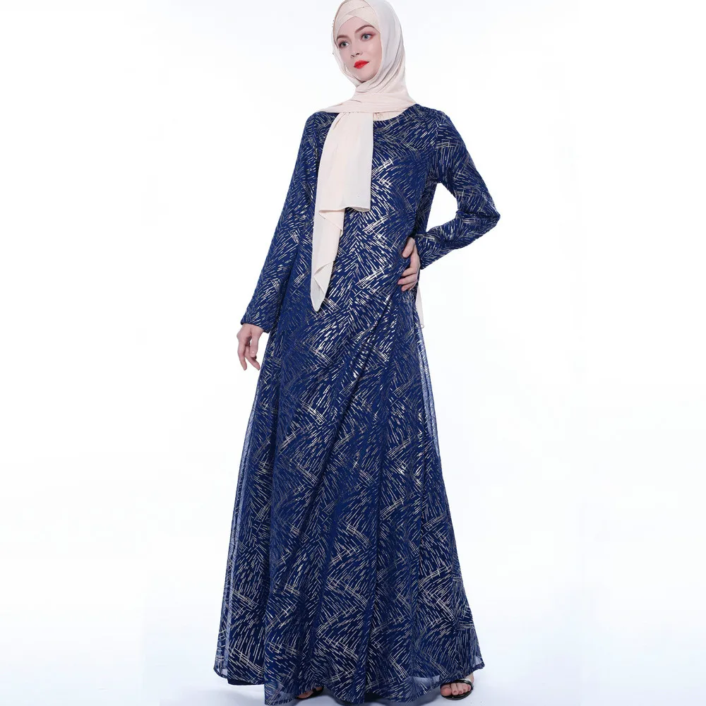 Роскошные Блестки Vestidos Compridos abaya Кафтан Дубай Арабский хиджаб мусульманское платье кафтан ИД платья Рамадан Elbise Robe Femme - Цвет: Синий