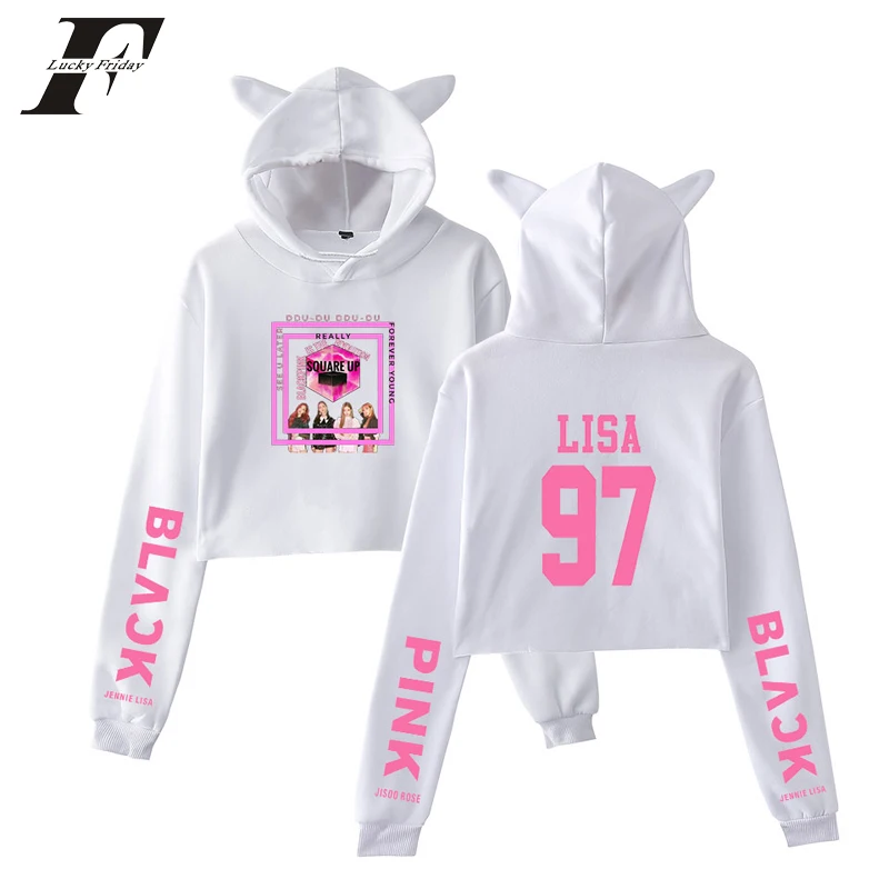 Blackpink hoodies kpop Sweatshirts Women Black pink Lisa Crop Top Cat Hoodies women clothes Oversized Hoodie Plus Size Women