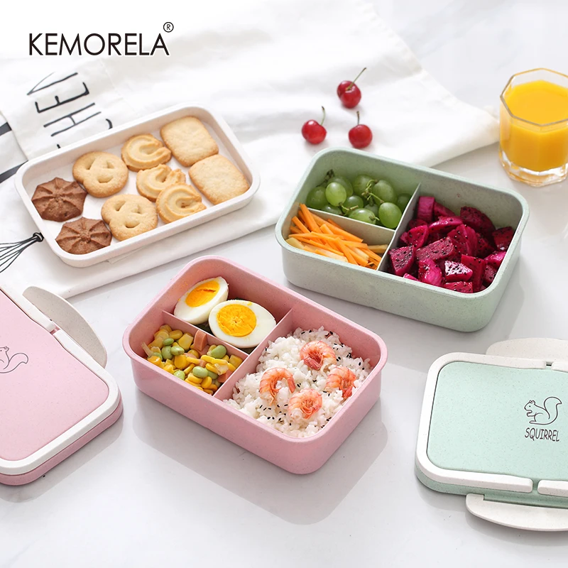 Microwavable Lunch Box Wheat Straw Cartoon Bento Box Portable Food