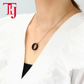 

High Quality TKJ Personalized Necklaces 3 Size Black Smooth Copper Simple Circle Pendant Chain for Men's Women