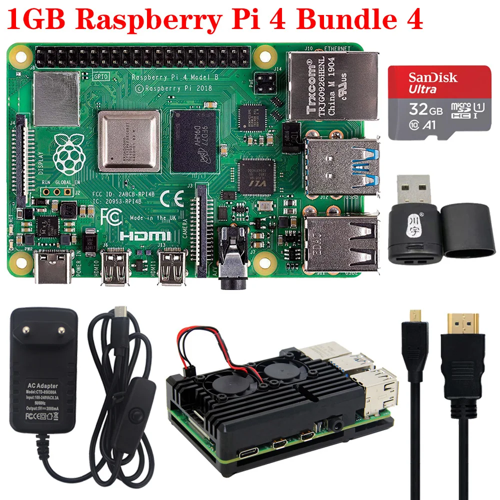 Комплект 4 Raspberry Pi 4 Model B 1G 2G 4G RAM 4 Core 2.4G&5G WiFi Bluetooth 5.0 4K Micro HDMI RPI 4B better than Raspberry Pi 3 3B Plus - Комплект: Комплект 4