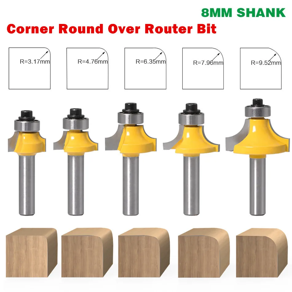1PC 8mm Shank Corner Round Over Edging Wood Router Bit 2 Flute Corner Round Cove Box Bit Woodworking Tenon Cutter Tool|Milling Cutter| - AliExpress