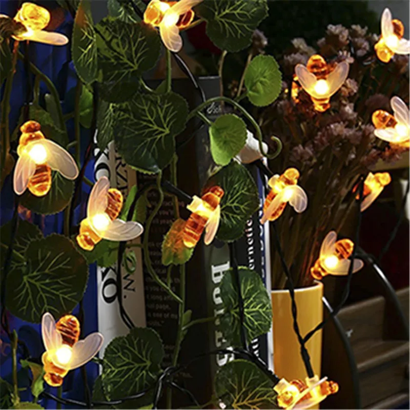 Waterproof Outdoor Cute Honey Bee LED Fairy String Lights Solar bee light  Christmas Garland Lights for Garden Fence Patio solar step lights