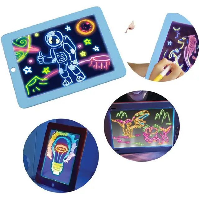 3D Magic Drawing Pad Light Effects Puzzle Board Sketchpad Tablet Creative Toy Children Painting Art Learning Tool Gift For Kids 4