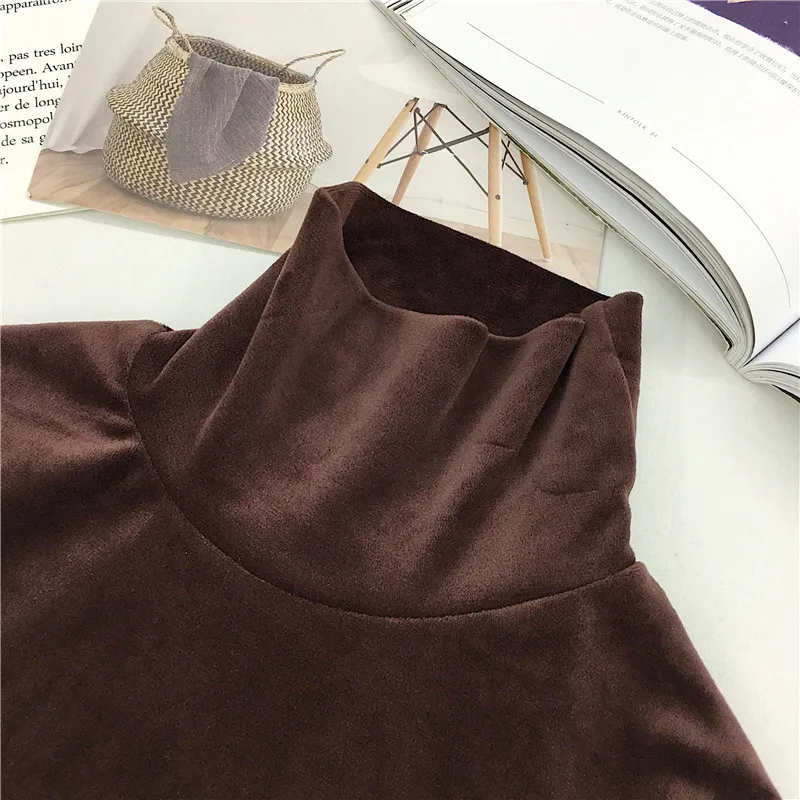 Maglietta dolcevita da donna nuova primavera Maglietta calda spessa Veet T-shirt Camicia a maniche lunghe con fondo femminile Tops396_voghion.com