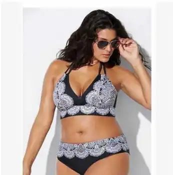 

Sexy women's split swimsuit bikini large size high waist printing