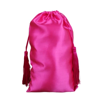 

28X40cm Virgin hair extension wig packaging satin silk bags with Luxury tassel,wholesle shoe gift favor shipping packing bags