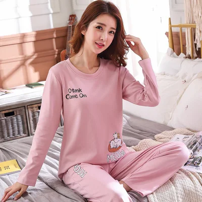 women pajama Womens Pajamas Sets Long sleeve cotton pajamas suit Women spring cartoon casual sleepwear long Pyjamas for women XXXL - Color: women pajama