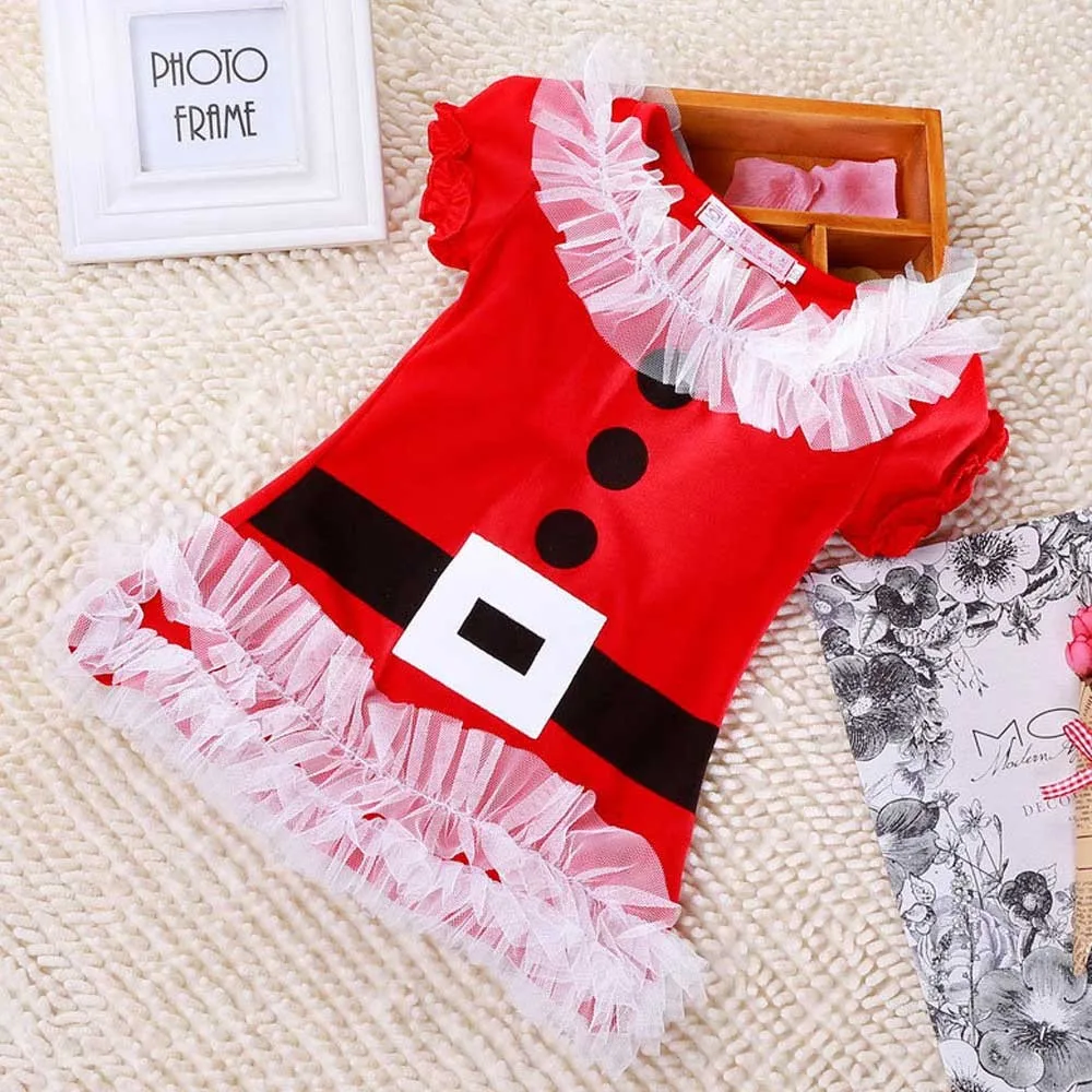 

2019 New Style Fashion Kids Toddler Infant Girls Christmas Snowman Lace Christmas Style Dress With Short Sleeves