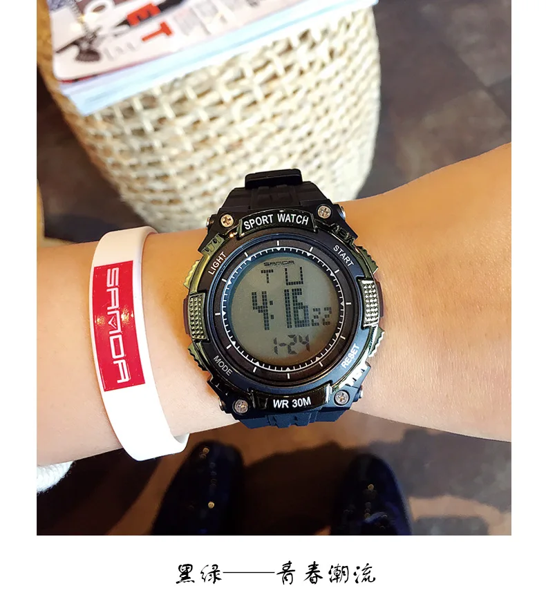 Sanda Waterproof Sports Watch Men's Outdoor Electronic Watch Sanda Luminous Multi-function Student Men's Watch Factory - Color: N