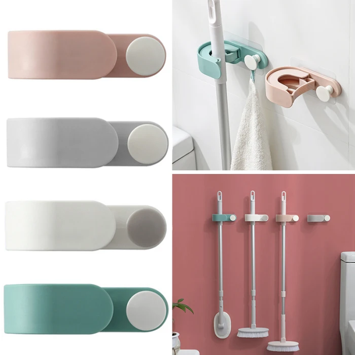2pcs Free Punching Wall Mop Storage Rack Balcony Hanging Mount Card Holder Multifunctional SNO88