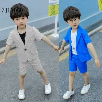

Baby Boys Suits Boy Costume 2020 Summer Kids Blazers Toddler Girl Boy Suit Formal Wedding Wear 2pcs Cotton Children Clothing Set