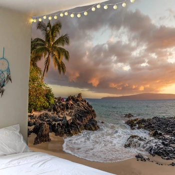 

Beautiful coconut tree beach dusk tapestry wall hanging art tapestry hippie wall hanging home decor tapestry