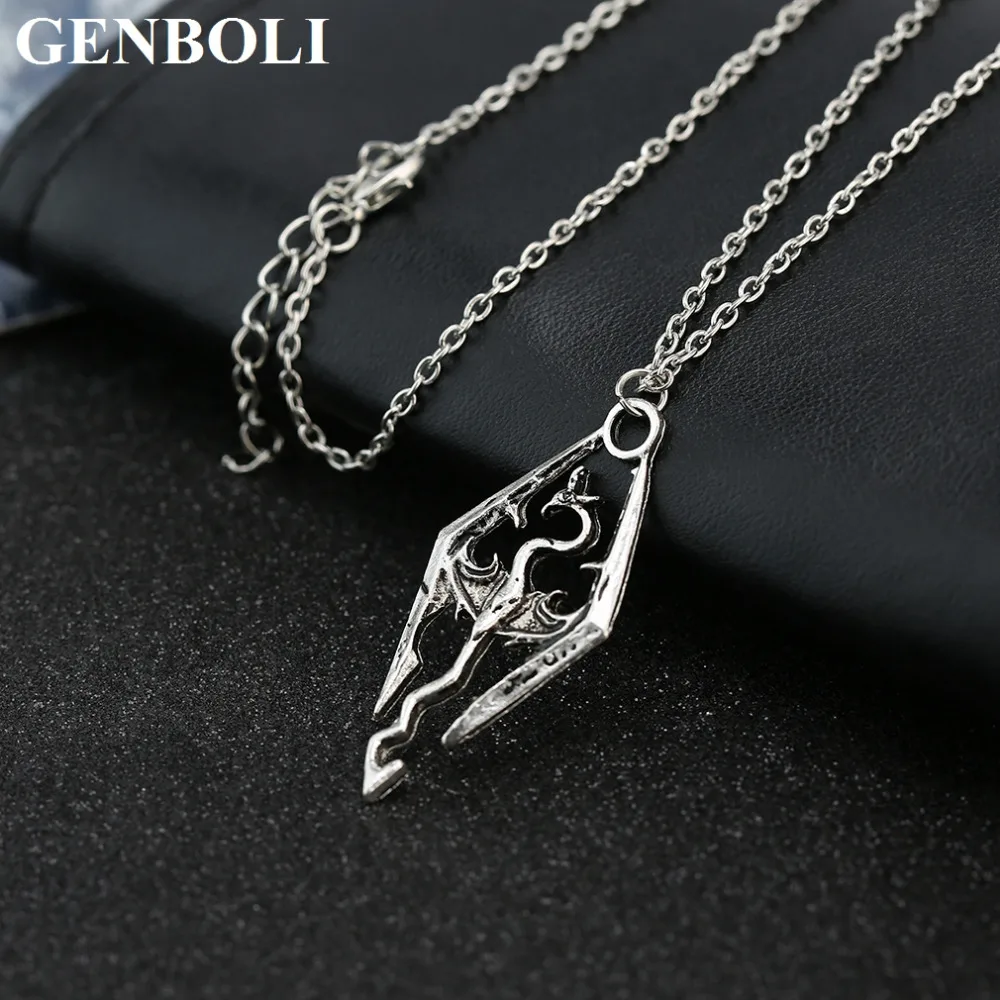 

2018 New Dinosaur Pendant Necklace Skyrim Elder Scrolls Dragon Pendants Vintage Necklace for Men/Women Jewelry for Dropshipping