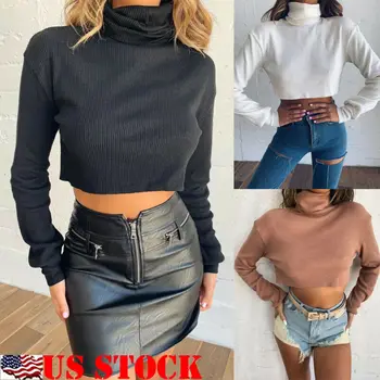 

Women's Long Sleeve Turtleneck Knitted Winter Warm Sweater Lady Casual Jumper Pullover Blouse Sweatshirt Crop Tops Plus Size 2XL