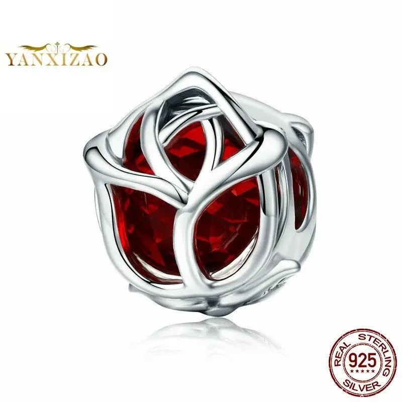 Красная роза, сделай сам, аксессуары, 925 серебро, оригинальные бусины с буквами для изготовления ювелирных изделий, Подходит для Пандора, очаровательный браслет