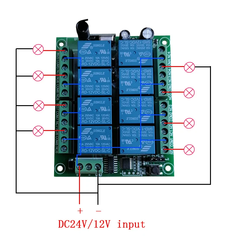 DC 12V 24V 8 CH Channels 8CH RF Wireless Remote Control Switch Remote Control System receiver transmitter 8CH Relay 315/433 MHz modern light switches