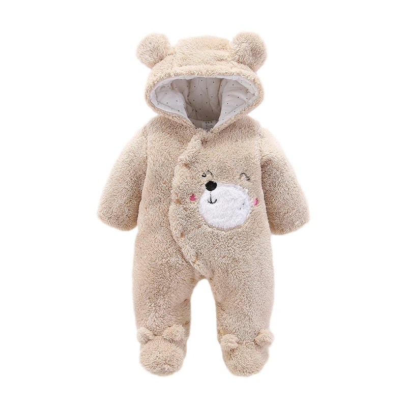 

2019 Winter Baby Girls Clothes Newborn Thick Soft Warm Rompers Infant Casual Long Selve Hooded Rompers Climbing Suit 3-12 Months