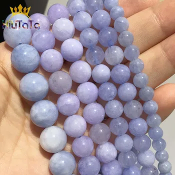

Natural Stone Blue Chalcedony Jades Loose Spacer Beads For Jewelry Making DIY Round Angelite Beads Bracelet 15'' 4 6 8 10 12mm