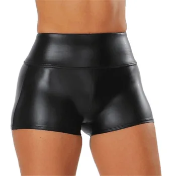 

Wholesale Shorts Women Sexy Stretchy High Waist PU Leather College Skirt Solid Color Stitching Short