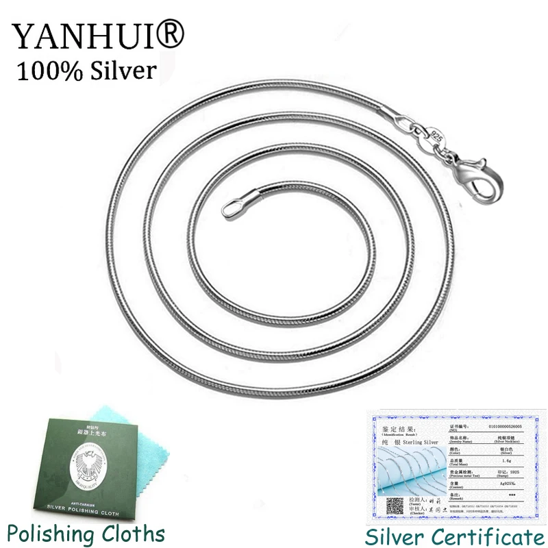 YANHUI 925 цельное серебряное ожерелье с серебряным сертификатом 2 мм змейная кость массивное ожерелье для женщин подарок