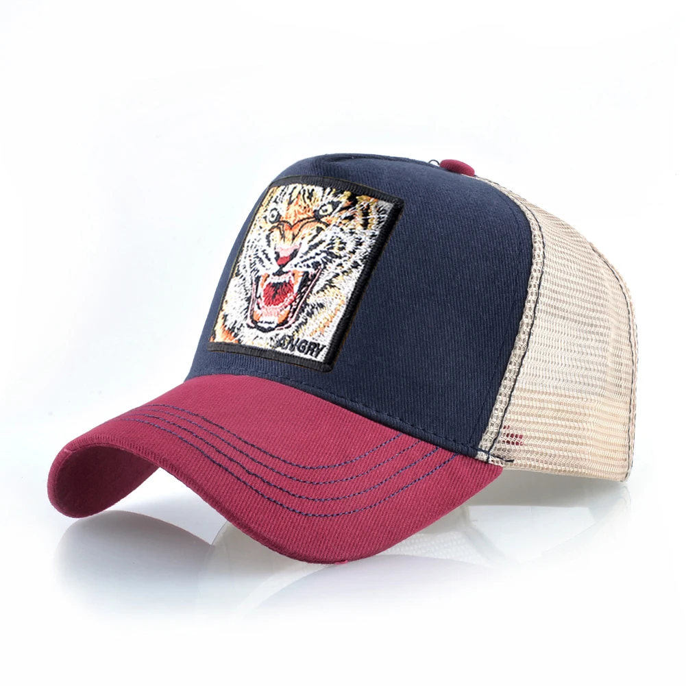 Embroidery Tiger Roar Baseball Caps men Outdoor sun visor cap sun hats for women Animal pattern Mesh hat Cotton bone Hip Hop cap brown leather baseball cap