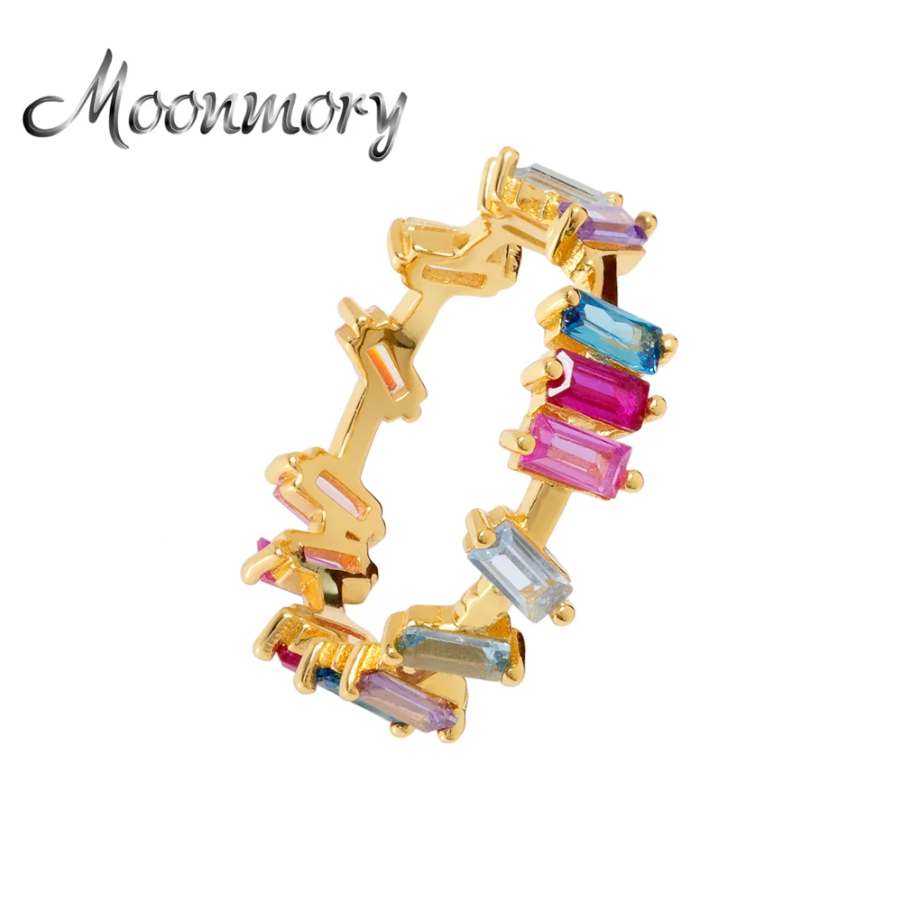 

Moonmory 925 Sterling Silver Colorful Rectangle Zircon 18K Round Ring For Girl Christmas Gift Trendy Punk Female Anillos Jewelry