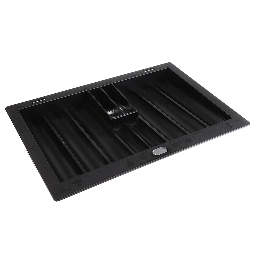 Portable 350 Chips Poker Chip Tray with 2 Center Slots for Party Casino Game Props Black