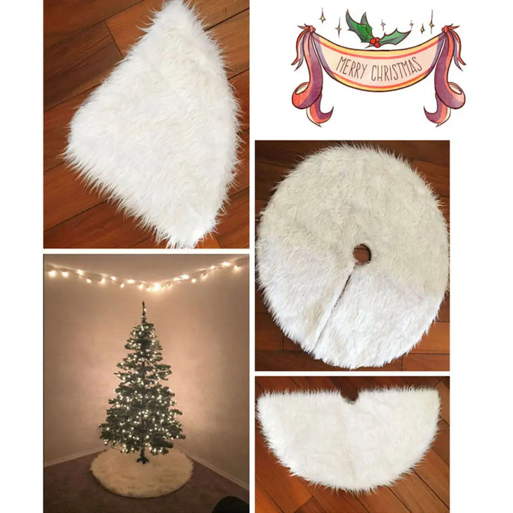 Faroot Long Plush Non-woven Snow Flake Solid Christmas Tree Skirt Base Floor Mat Cover Home Party Christmas Decors