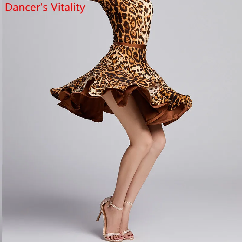 Modern Dance Wear Leopard Dots Short Pleated Skirt National Standard Waltz Jazz Dancing Practice Training 2 Colors Clothes