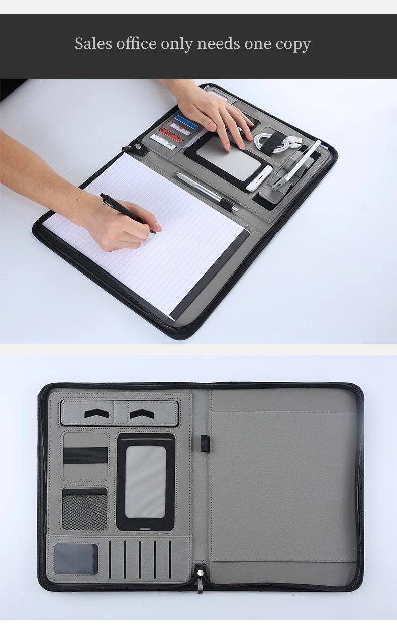 A4 Document Folder Briefcase padfolio PU Leather Zipped Conference Bag Business file folder manager