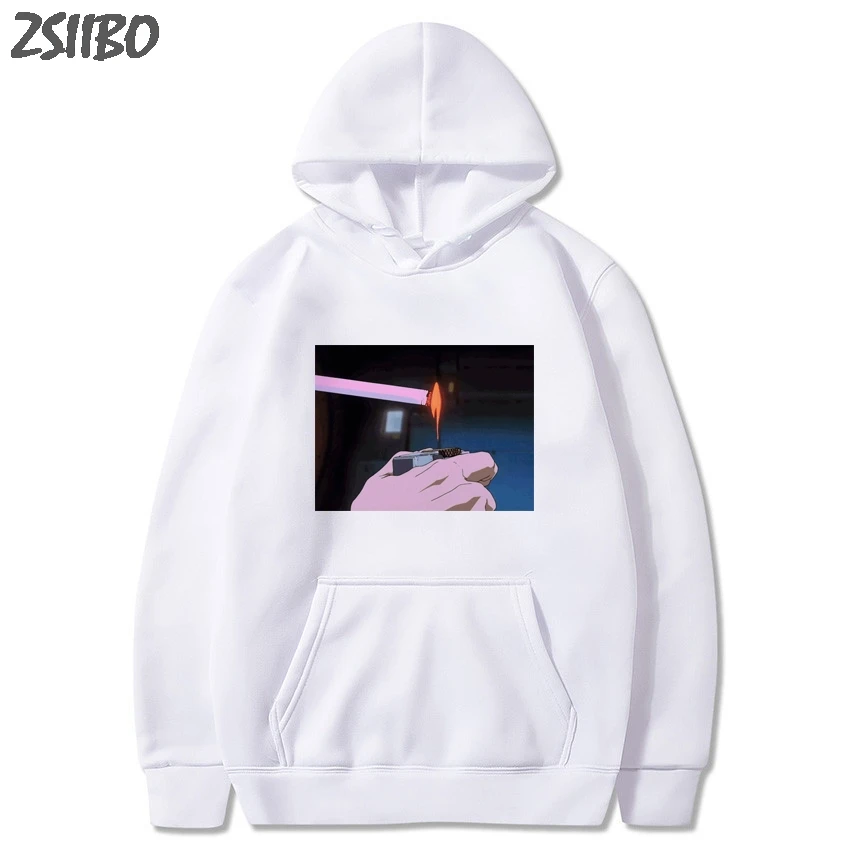 Harajuku Sad somke Vapor wave принт Забавный аниме принт унисекс толстовка мужские толстовки мужские повседневные топы с капюшоном уличная одежда - Цвет: Bai2