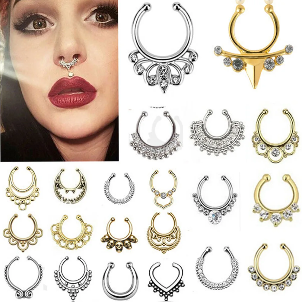 2020 Crystal U Shaped Fake Nose Ring Hoop Septum Rings Titanium Piercing Earrings Oreja Pircing Jewelry | Украшения и аксессуары