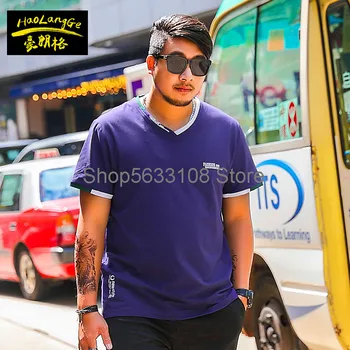 

super Brand Plus Fat Plus Size Men Short Sleeve T Shirt Fat Man V Collar Fat T-shirt Special Fat Extra Large Summer Top