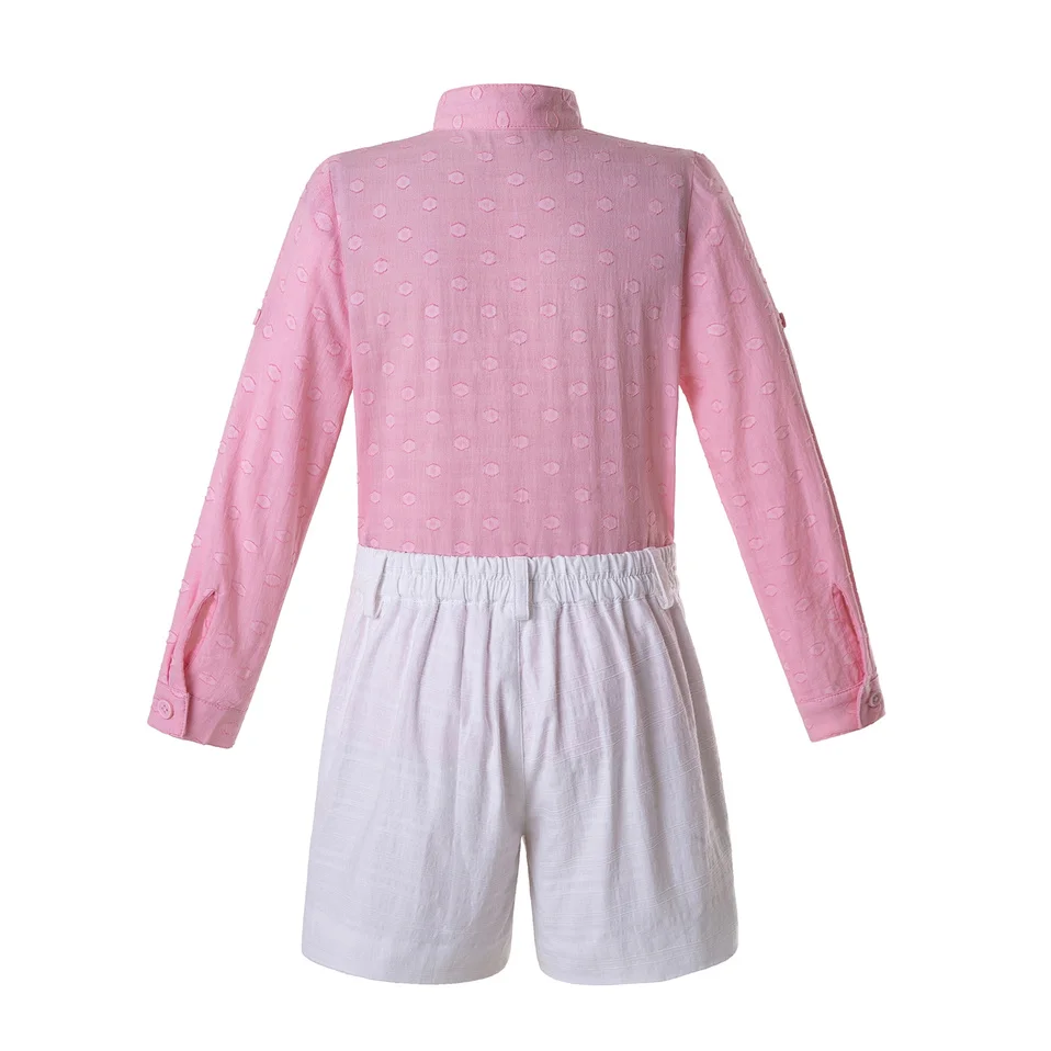 Cutestyles/комплект одежды розового цвета для мальчиков, плиссированная рубашка со стоячим воротником и белые шорты Детская летняя одежда E B-DMCS201-B506