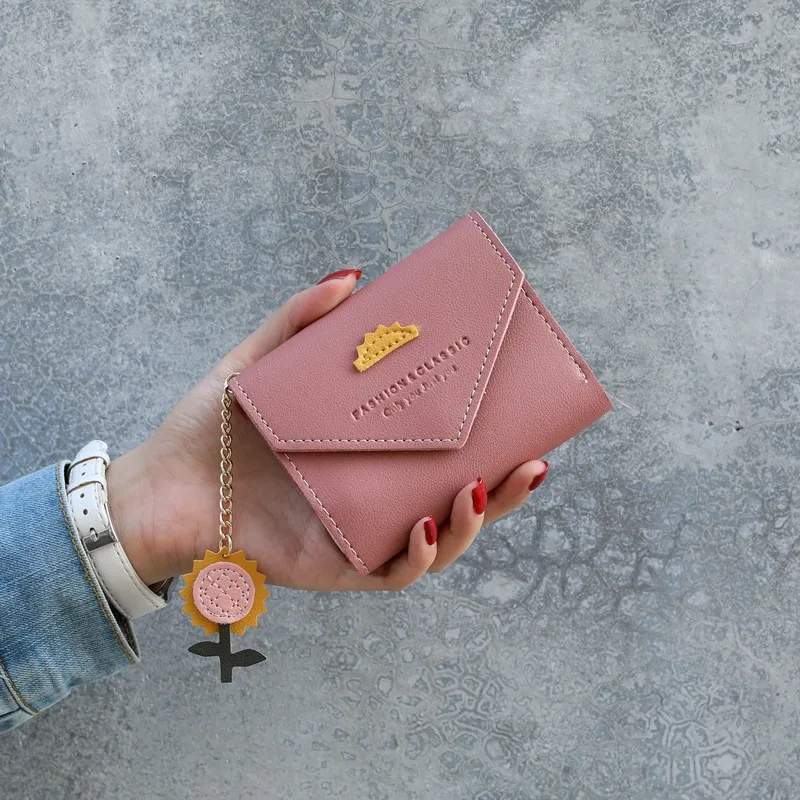 

New Women Short Wallets PU Leather Sunflower Chain Coin Purse Female Card Holder Fashion Woman Small Mini Hasp Wallet Wholesale