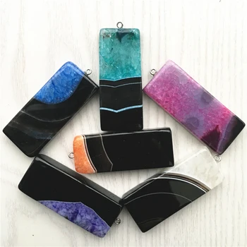 

top selling Natural Stone Agates Rectangle Pendants charm fashion necklace for Women jewelry making 60x24MM Women 5PCS wholesale