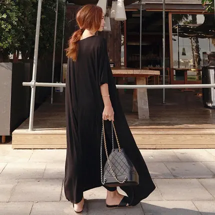 Модальный хлопок большие качели Vestidos женское летнее длинное платье со свободной юбкой с коротким рукавом до щиколотки, Пляжное платье плюс размер