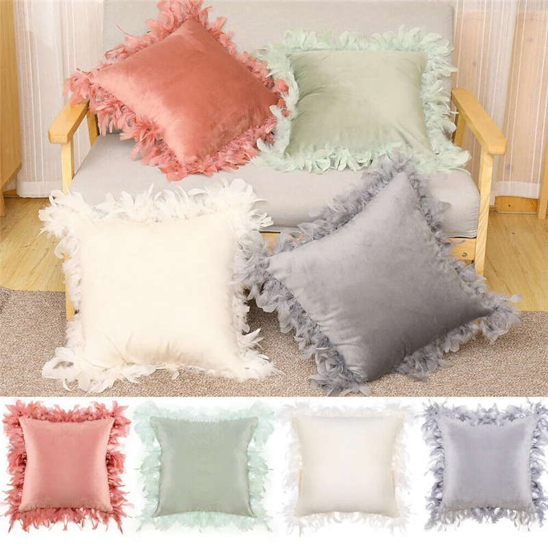 

New Decorative Decor Throw Sofa Pillow Case Cushion Cover Velvet Flock Feather Sofa Hug Comfortable Durable Bed Car Pillowcase