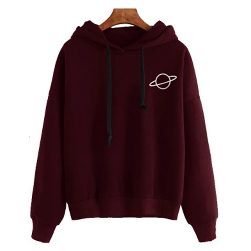 color 5 OEAK, женские толстовки, повседневные, Kpop, с принтом планеты, одноцветные, свободные, на шнурке, толстовка с длинным рукавом, с капюшоном,, Осенний Женский пуловер - Цвет: color 5