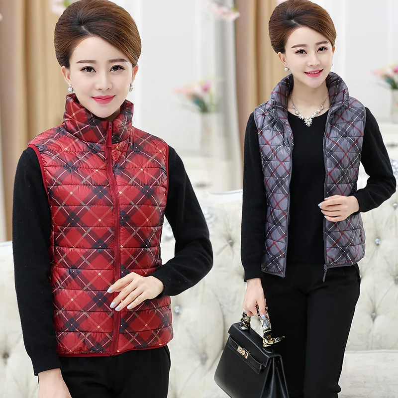 

Autumn And Winter Middle-aged Waistcoat Spring And Autumn Stand Collar Mom Silk Floss Vest Waistcoat Autumn And Winter Coat Prin
