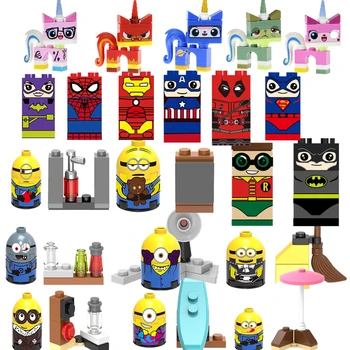 

Building Blocks Captain America Robin Spiderman Batman nime Movie Dolls New Minions Despicable Me Assembl Bricks Gift for Kids
