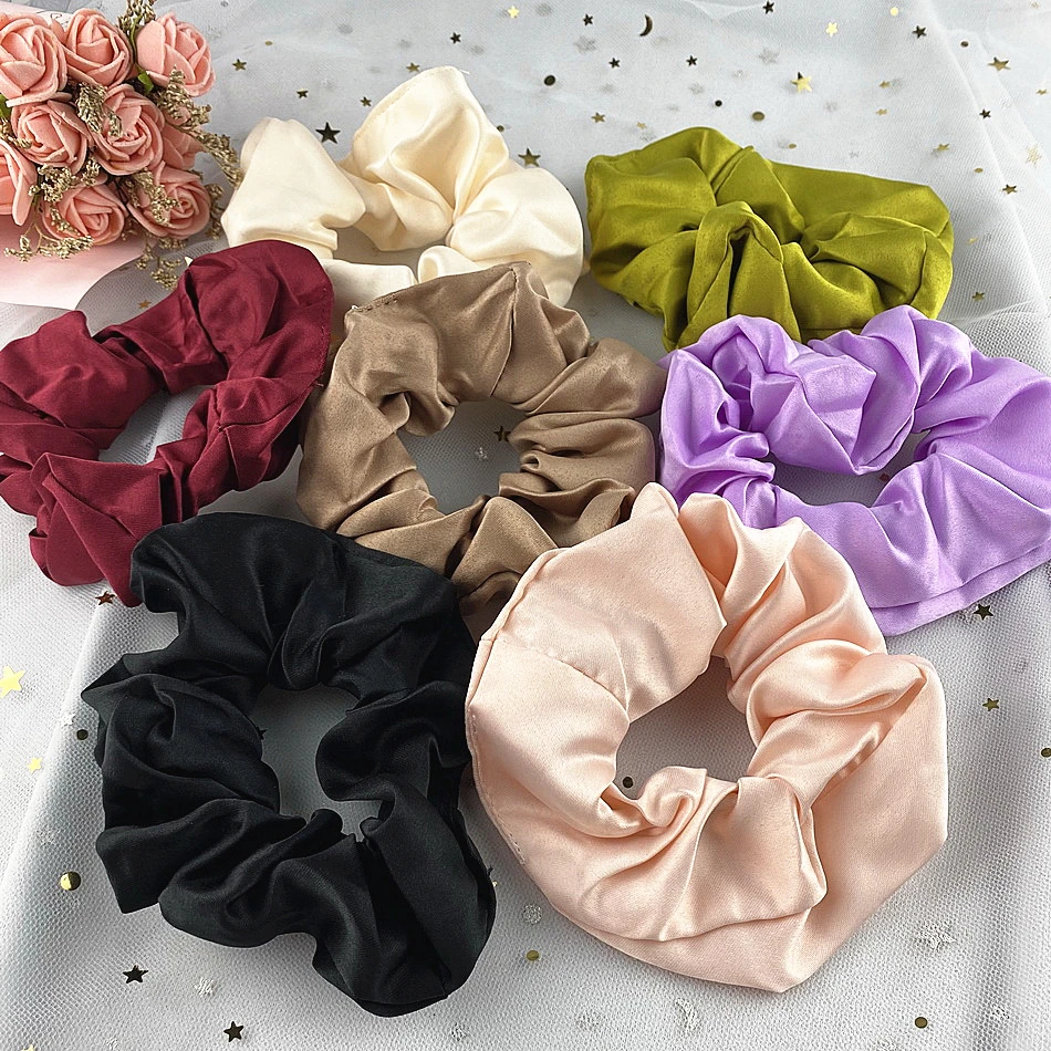 hair bows for women 4pcs/pack Women Elastic Satin Silk Scrunchies Girls Black Rubber Hair Bands Solid Color Hair Ties Rope Chouchou Accessories Set wedding hair clips