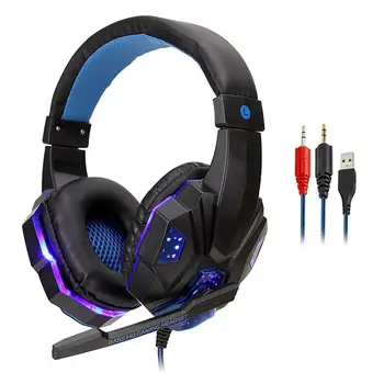 

PC Computer Gaming Headset Super Bass 3D Surround Sound Over-Ear Headphone With Volume Control Microphone LED Light