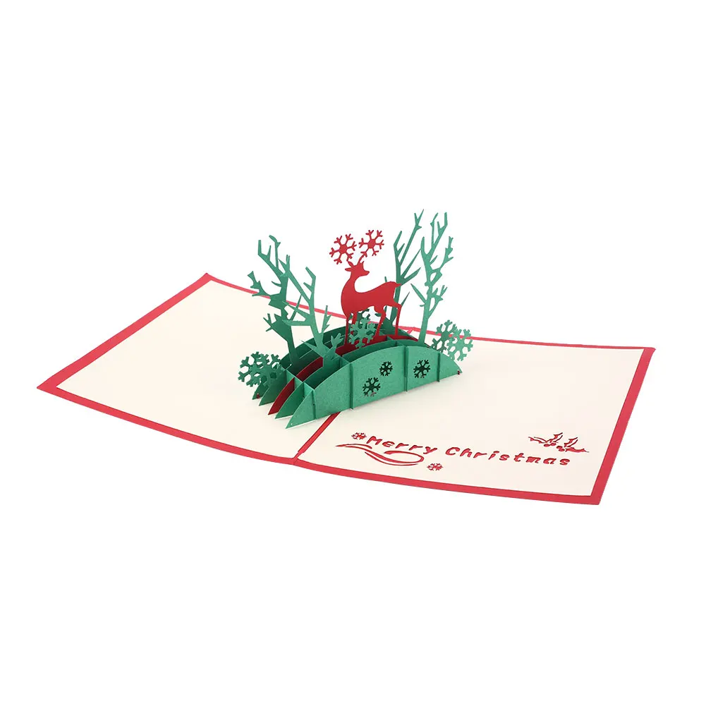 Рождественская открытка, Рождественская открытка, красный олень рождественское, подарок, лось, 3D приглашение, всплывающие, ремесло, фестиваль, вечерние, новогодние олени ручной работы