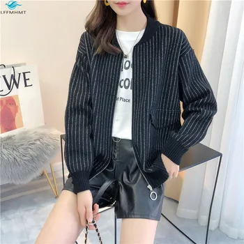

Women Spring And Autumn Fashion Brand Korea Style Classical Stripe Sweater Jacket Female Casual Loose Cardigan Knitted Sweater