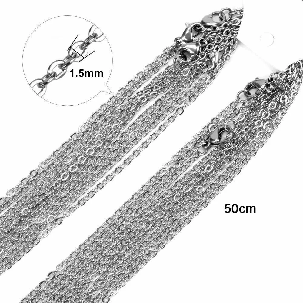 1 упаковка, нержавеющая сталь 316L, 1,2, 1,5, 2 мм, цепочка, золото, серебро, тон 45, длина 50 см, для женщин и мужчин, регулируемая цепочка для ожерелья, фурнитура - Окраска металла: steel 1.5mm 50cm