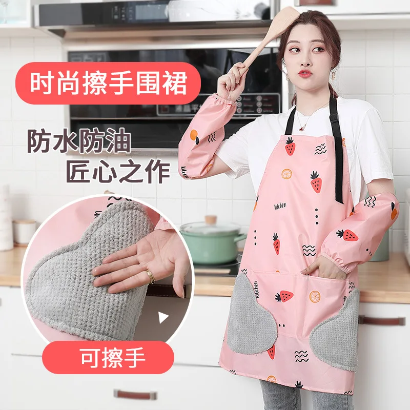 

Apron Women's Household Kitchen 2019 New Style Northern European-Style Waterproof with Sleeves Oil Resistant Wear-Resistant INS