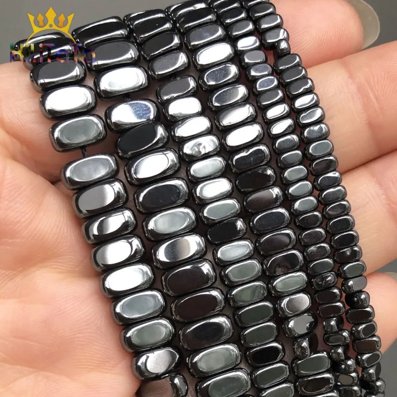 Natural Black Hematite Stone Beads Rectangle Loose Spacer Beads For